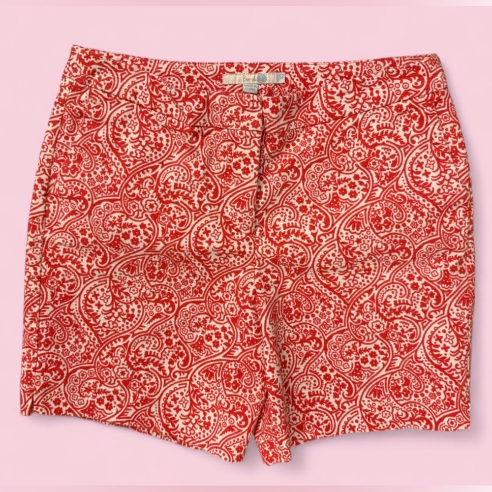 Boden Red Paisley Print Cotton Flat Front Shorts US Size 8
